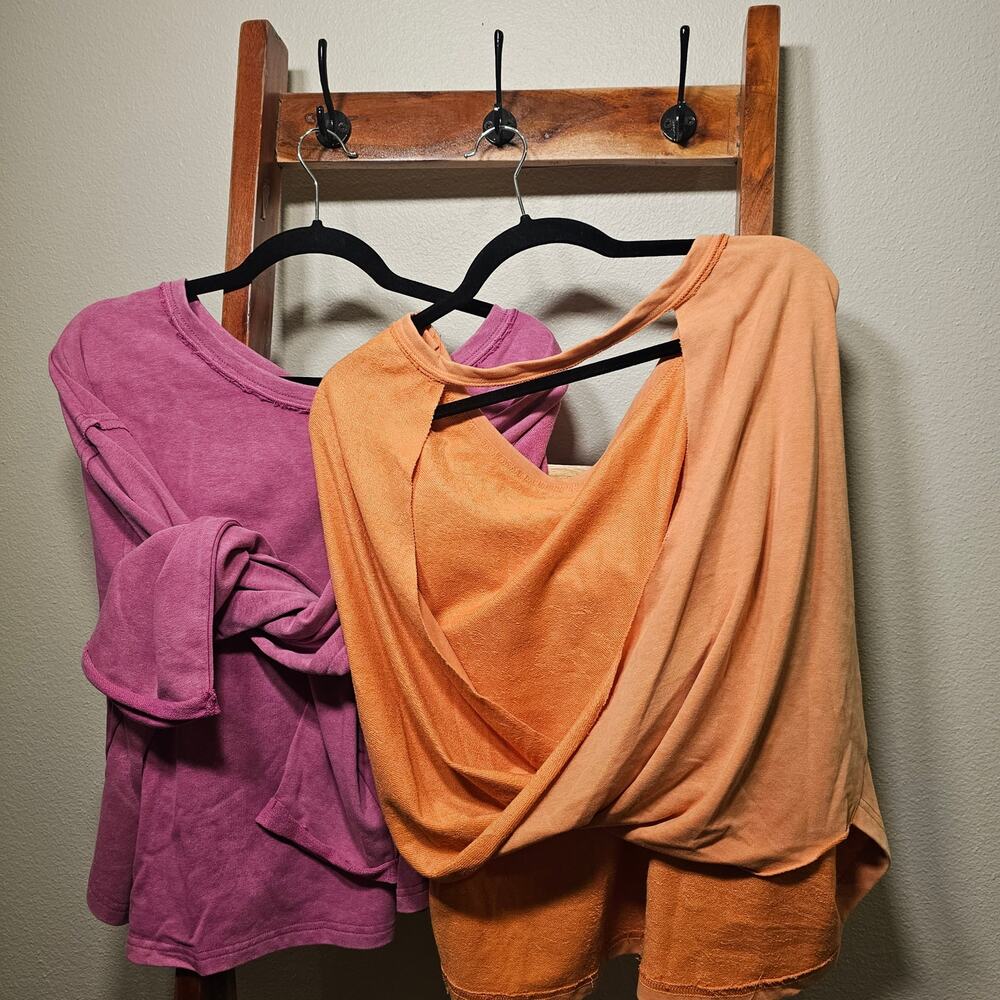 BaeVely Crop Distressed Open Back Orange Only- Large- Estimated Retail $85